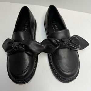 Copper Key Girls Leather Front Bow Slip On Black Shoe Loafers Sz 2 New